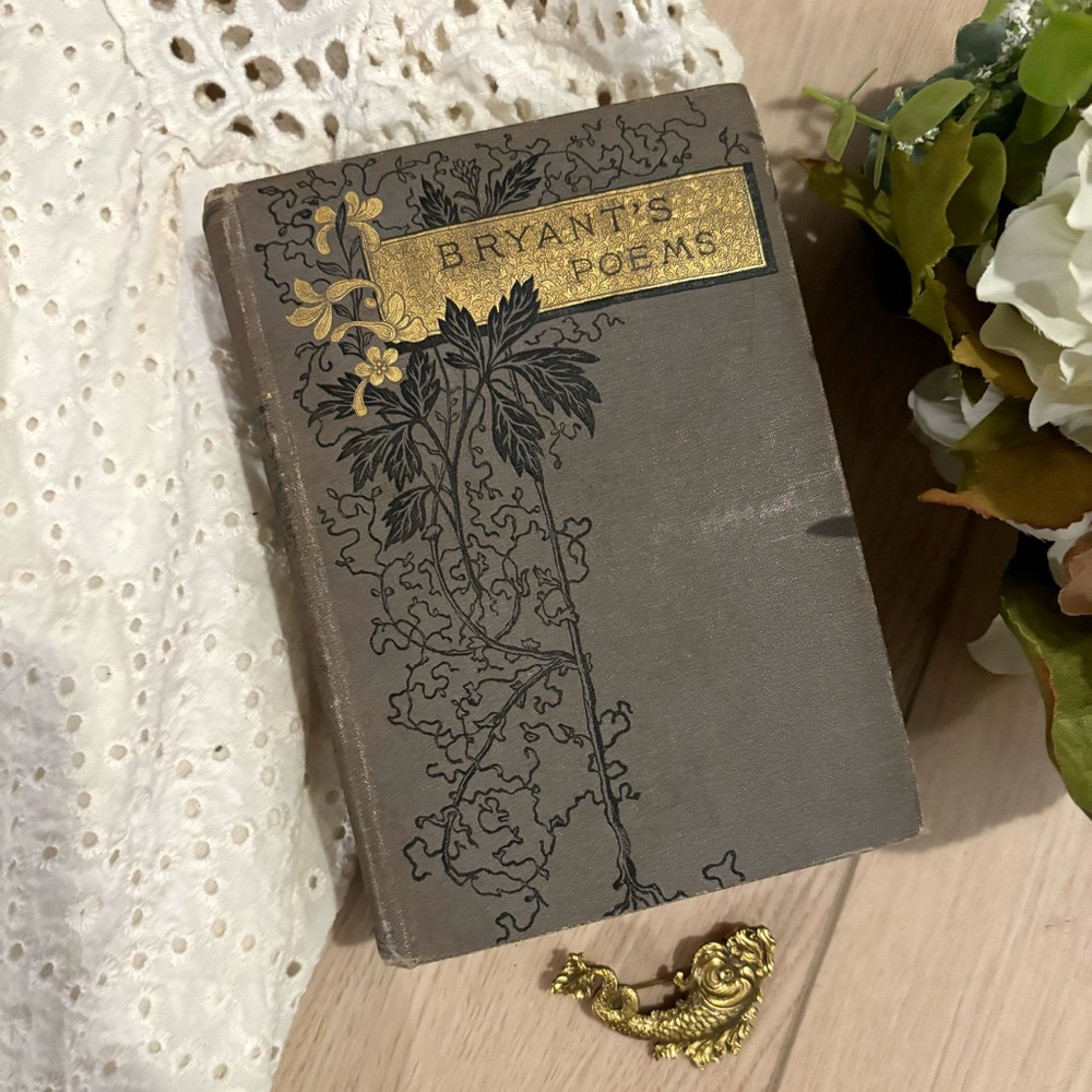 1894 Vintage Grey and Gold Hardcover Book of Bryant’s Poems